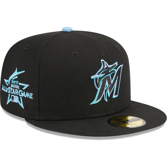 Miami Marlins New Era Pastel Undervisor 59FIFTY Fitted Hat - Black